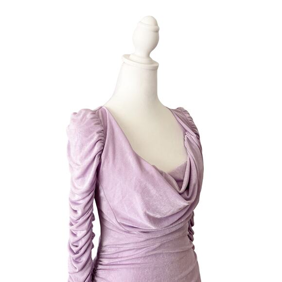 Aliette Ruched Long Sleeve Cowl Neck Midi Dress 2 Purple NWT - Picture 5 of 12